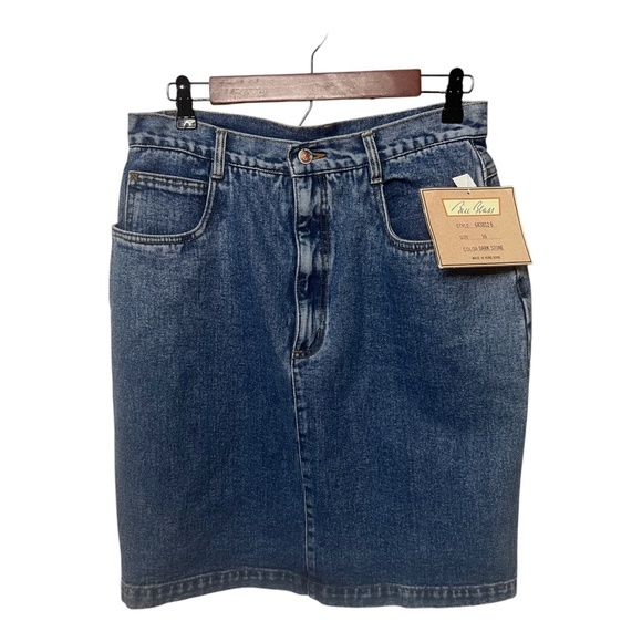 Vintage Deadstock Medium Dark Wash Denim Skirt Size 16 Bill Blass - Picture 1 of 4